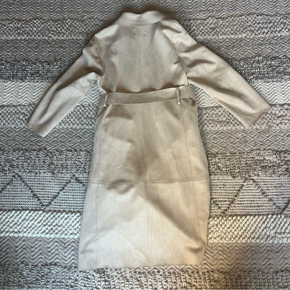 H&M Classic Women's Faux Suede Trench Coat Long Beige size Small - Picture 2 of 4